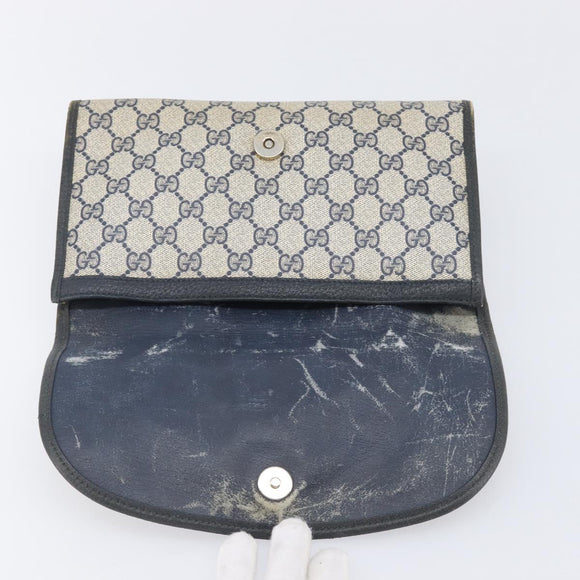 GUCCI GG Supreme Sherry Line Clutch Bag PVC Navy Gold 89 01 030 Auth ep16293