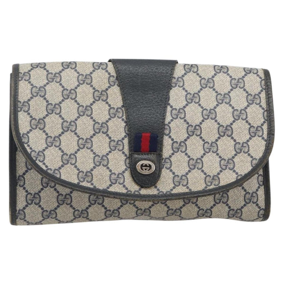 GUCCI GG Supreme Sherry Line Clutch Bag PVC Navy Gold 89 01 030 Auth ep16293