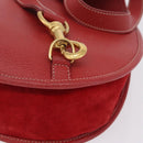 GUCCI Horsebit Shoulder Bag Suede Red Gold 003 2113 0034 Auth ep16294A-13