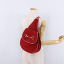 GUCCI Horsebit Shoulder Bag Suede Red Gold 003 2113 0034 Auth ep16294A-25
