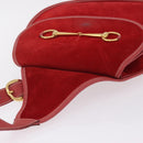 GUCCI Horsebit Shoulder Bag Suede Red Gold 003 2113 0034 Auth ep16294A-6