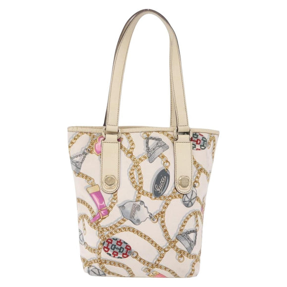 GUCCI Tote Bag Satin White Gold 153361 Auth ep16297