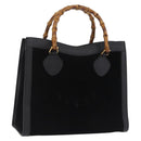 GUCCI Bamboo Hand Bag Leather Suede Black Gold 002 1186 0260 Auth ep16298-1
