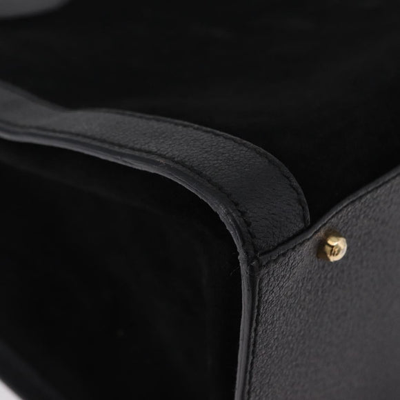 GUCCI Bamboo Hand Bag Leather Suede Black Gold 002 1186 0260 Auth ep16298