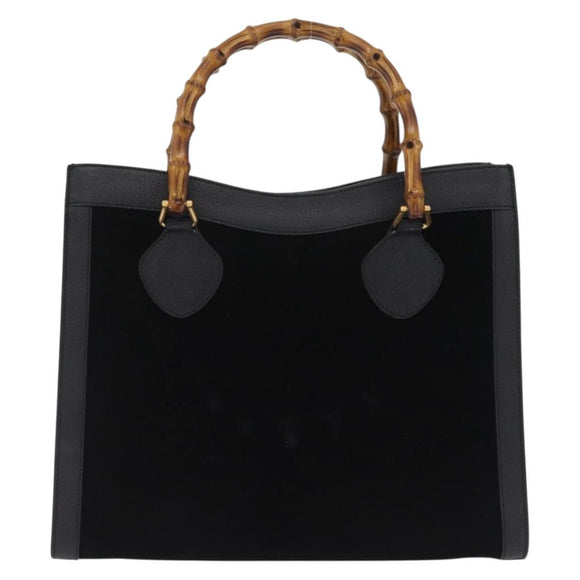 GUCCI Bamboo Hand Bag Leather Suede Black Gold 002 1186 0260 Auth ep16298