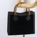 GUCCI Bamboo Hand Bag Leather Suede Black Gold 002 1186 0260 Auth ep16298-26