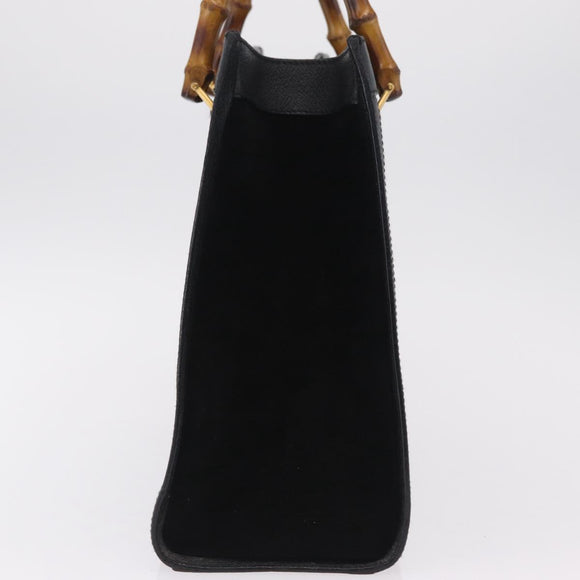 GUCCI Bamboo Hand Bag Leather Suede Black Gold 002 1186 0260 Auth ep16298