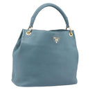 PRADA Tote Bag Leather Light Blue Gold Auth ep16303-1