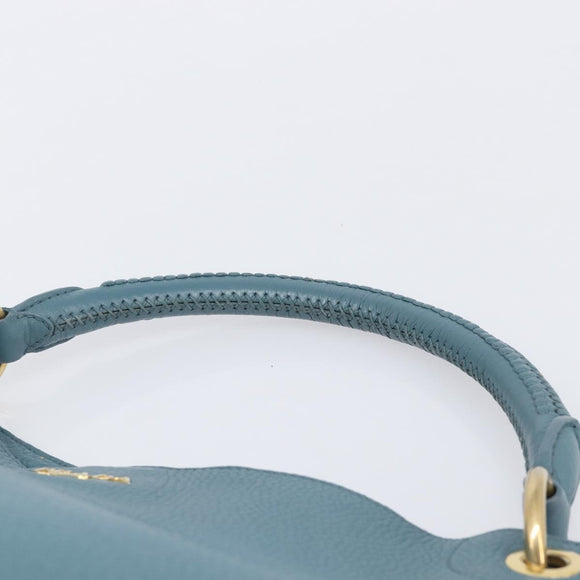 PRADA Tote Bag Leather Light Blue Gold Auth ep16303