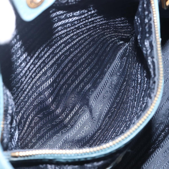 PRADA Tote Bag Leather Light Blue Gold Auth ep16303