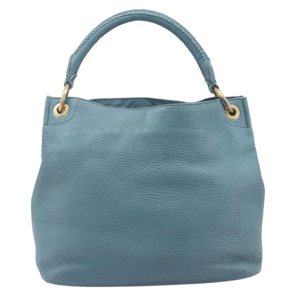 PRADA Tote Bag Leather Light Blue Gold Auth ep16303