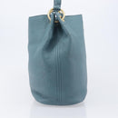 PRADA Tote Bag Leather Light Blue Gold Auth ep16303-4