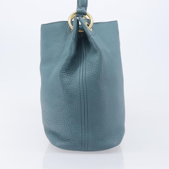 PRADA Tote Bag Leather Light Blue Gold Auth ep16303