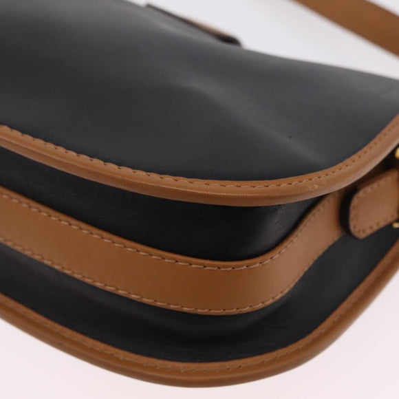 CELINE Shoulder Bag Leather Black Gold Auth ep16319A