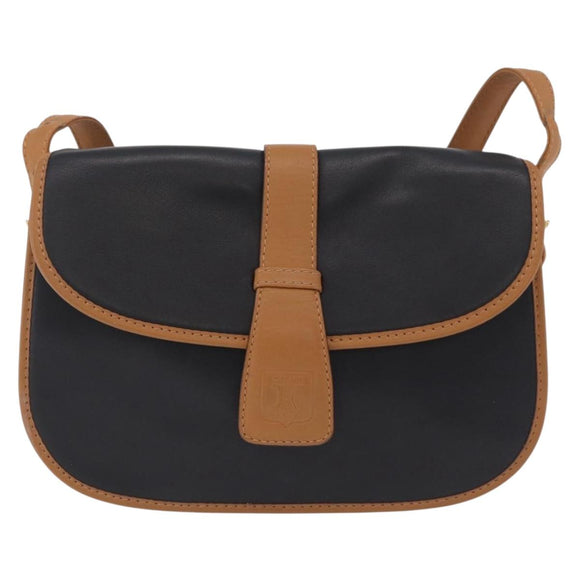 CELINE Shoulder Bag Leather Black Gold Auth ep16319A