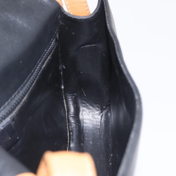 CELINE Shoulder Bag Leather Black Gold Auth ep16319A