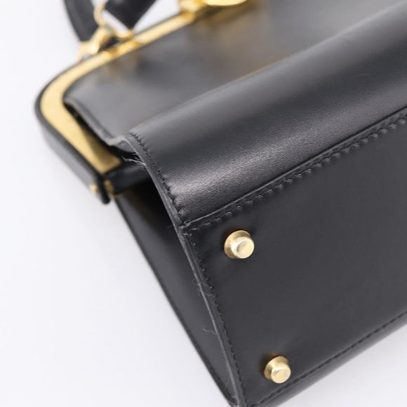 Christian Dior Hand Bag Leather 2way Black Gold Auth ep16322V