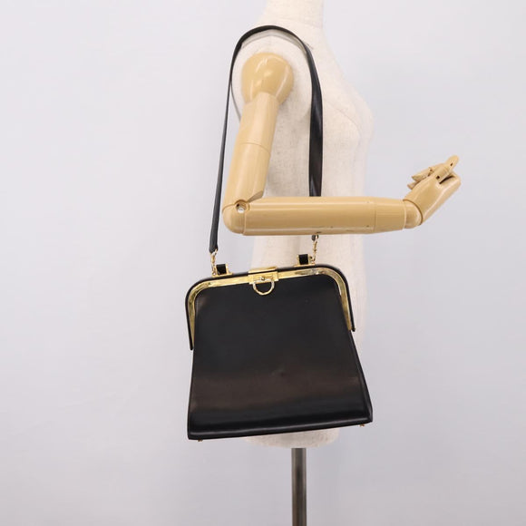 Christian Dior Hand Bag Leather 2way Black Gold Auth ep16322V