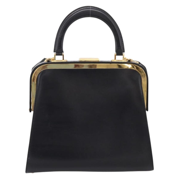 Christian Dior Hand Bag Leather 2way Black Gold Auth ep16322V