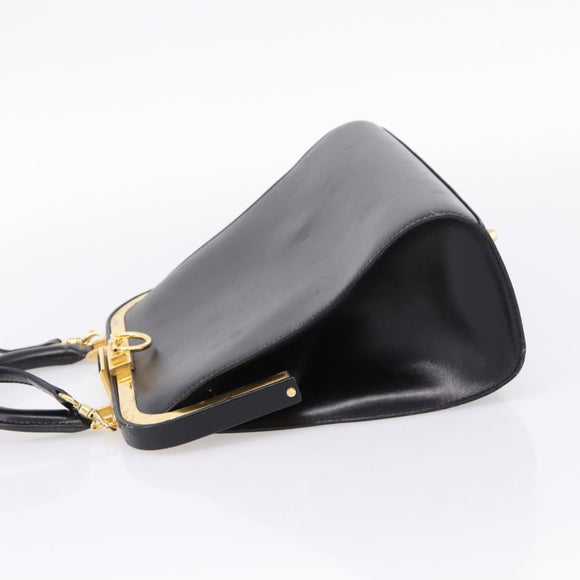 Christian Dior Hand Bag Leather 2way Black Gold Auth ep16322V