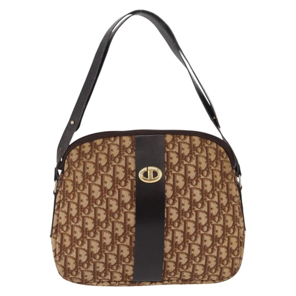 Christian Dior Trotter Canvas Shoulder Bag Beige Gold Auth ep16325