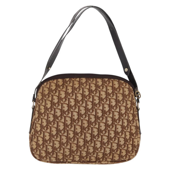 Christian Dior Trotter Canvas Shoulder Bag Beige Gold Auth ep16325