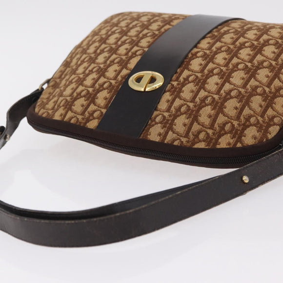 Christian Dior Trotter Canvas Shoulder Bag Beige Gold Auth ep16325
