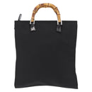 GUCCI Bamboo Hand Bag Nylon Black Silver Auth ep16327-2