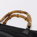 GUCCI Bamboo Hand Bag Nylon Black Silver Auth ep16327-8