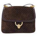 GUCCI Shoulder Bag Suede Dark Brown Gold Auth ep16331-13