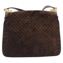GUCCI Shoulder Bag Suede Dark Brown Gold Auth ep16331-2