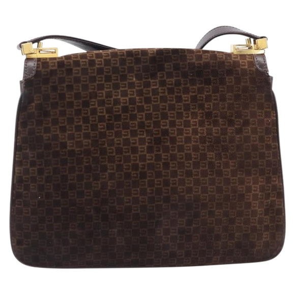 GUCCI Shoulder Bag Suede Dark Brown Gold Auth ep16331