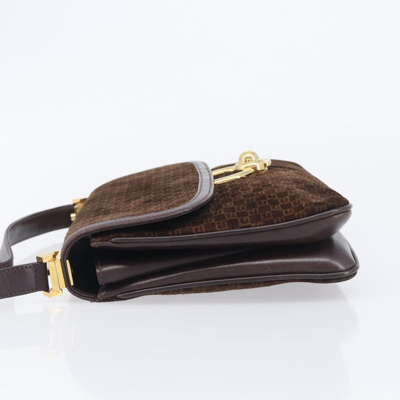 GUCCI Shoulder Bag Suede Dark Brown Gold Auth ep16331