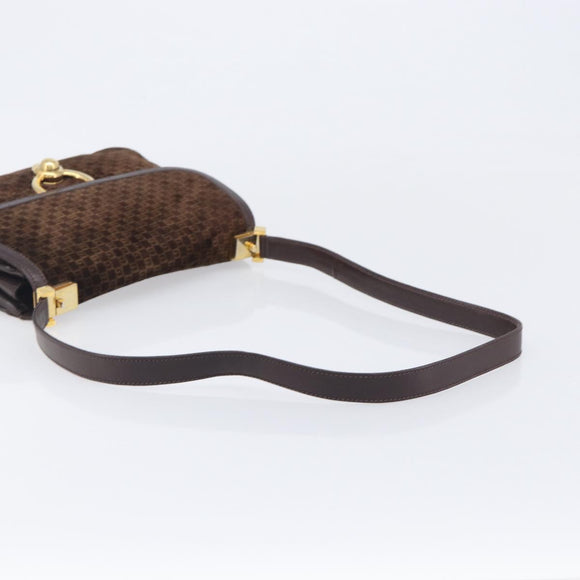 GUCCI Shoulder Bag Suede Dark Brown Gold Auth ep16331