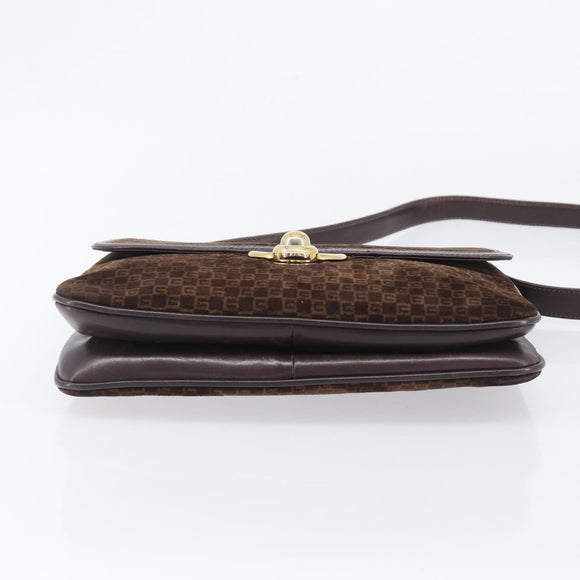 GUCCI Shoulder Bag Suede Dark Brown Gold Auth ep16331