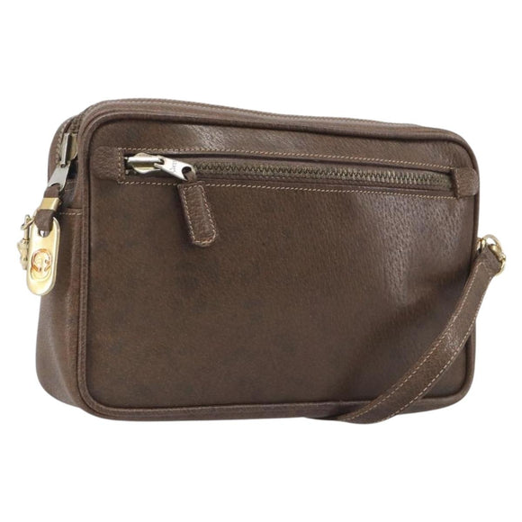 GUCCI Shoulder Bag Leather Brown Gold Auth ep16333
