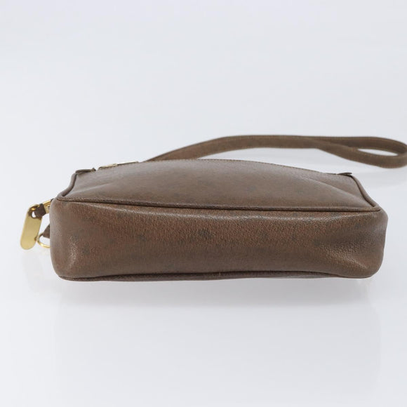 GUCCI Shoulder Bag Leather Brown Gold Auth ep16333