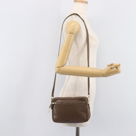 GUCCI Shoulder Bag Leather Brown Gold Auth ep16333