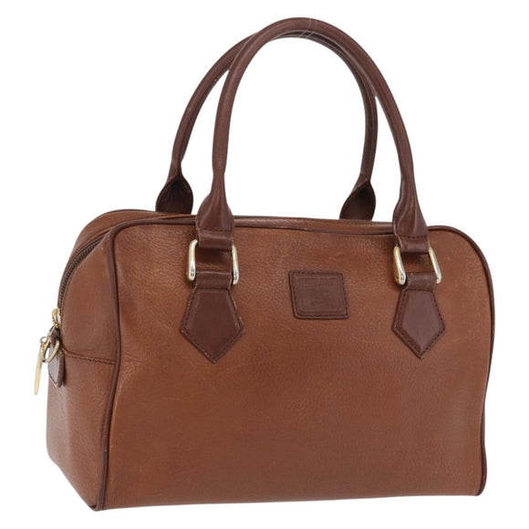 Burberrys Boston Bag Leather Brown Gold Auth ep16334