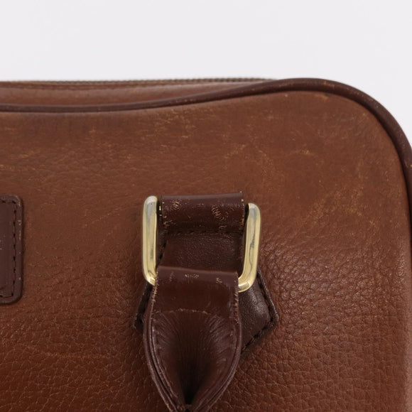Burberrys Boston Bag Leather Brown Gold Auth ep16334