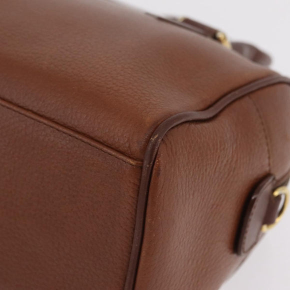 Burberrys Boston Bag Leather Brown Gold Auth ep16334