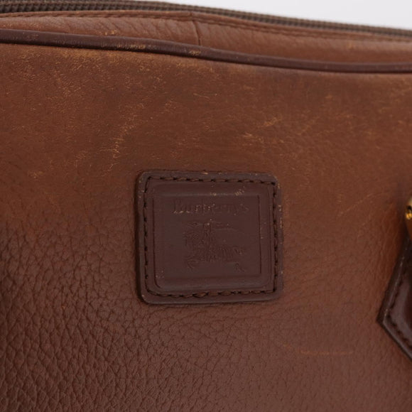 Burberrys Boston Bag Leather Brown Gold Auth ep16334