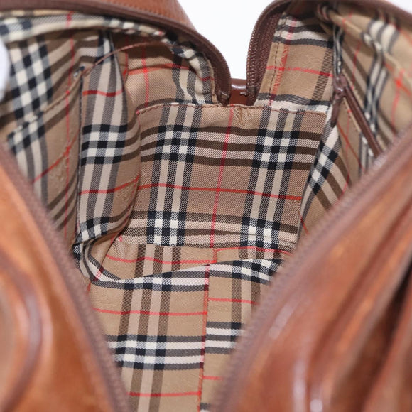 Burberrys Boston Bag Leather Brown Gold Auth ep16334