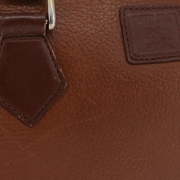 Burberrys Boston Bag Leather Brown Gold Auth ep16334