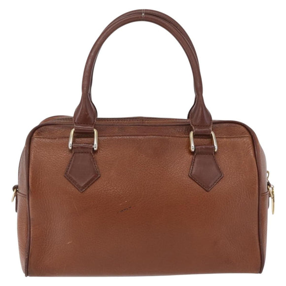 Burberrys Boston Bag Leather Brown Gold Auth ep16334