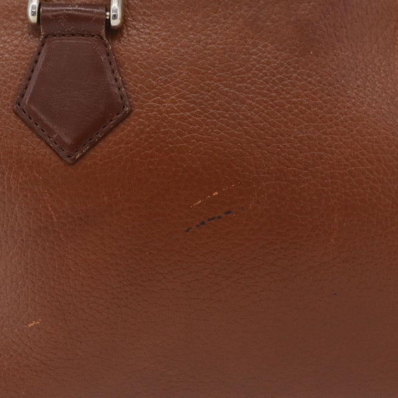 Burberrys Boston Bag Leather Brown Gold Auth ep16334
