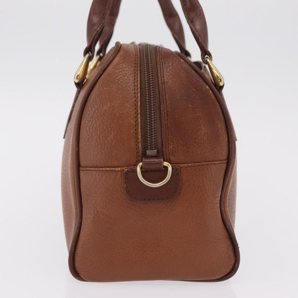 Burberrys Boston Bag Leather Brown Gold Auth ep16334
