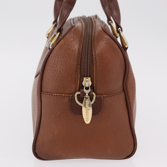 Burberrys Boston Bag Leather Brown Gold Auth ep16334