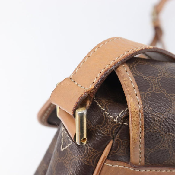 CELINE Macadam Canvas Shoulder Bag PVC Leather Brown Gold Auth ep16335