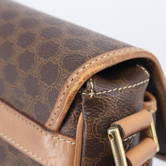 CELINE Macadam Canvas Shoulder Bag PVC Leather Brown Gold Auth ep16335